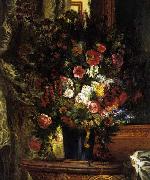 Eugene Delacroix A Vase of Flowers on a Console oil painting on canvas